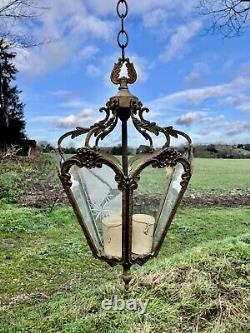 Vintage Antique Cast Brass Decorative Lantern Cut Glass Panels