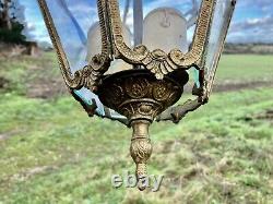 Vintage Antique Cast Brass Decorative Lantern Cut Glass Panels