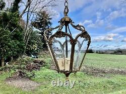 Vintage Antique Cast Brass Decorative Lantern Cut Glass Panels