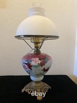 Vintage/ Antique Converted Oil Lamp Hand Painted