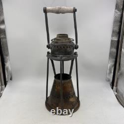 Vintage Antique Etched Brass Wood Handle Candle Lantern Maritime Lake Decor 13