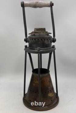 Vintage Antique Etched Brass Wood Handle Candle Lantern Maritime Lake Decor 13
