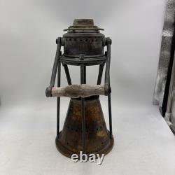 Vintage Antique Etched Brass Wood Handle Candle Lantern Maritime Lake Decor 13