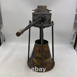Vintage Antique Etched Brass Wood Handle Candle Lantern Maritime Lake Decor 13