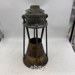 Vintage Antique Etched Brass Wood Handle Candle Lantern Maritime Lake Decor 13
