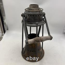 Vintage Antique Etched Brass Wood Handle Candle Lantern Maritime Lake Decor 13