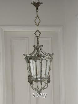 Vintage Antique French Brass Hall Lantern Pendant Ceiling Light