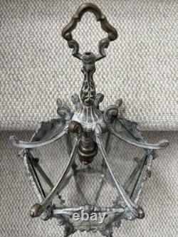 Vintage Antique French Brass Hall Lantern Pendant Ceiling Light