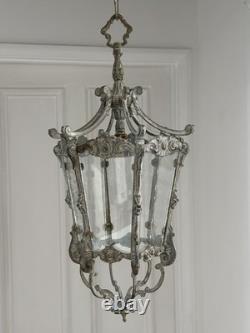 Vintage Antique French Brass Hall Lantern Pendant Ceiling Light