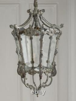 Vintage Antique French Brass Hall Lantern Pendant Ceiling Light