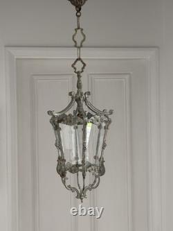 Vintage Antique French Brass Hall Lantern Pendant Ceiling Light