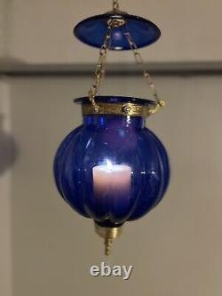 Vintage/Antique Glass Cobalt Blue Chain Hanging Candle Holder Lantern Lamp