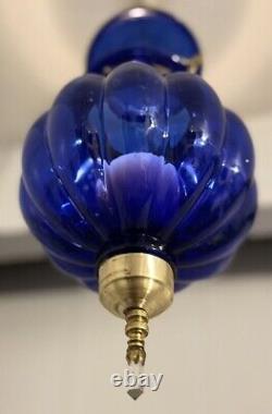 Vintage/Antique Glass Cobalt Blue Chain Hanging Candle Holder Lantern Lamp