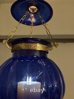 Vintage/Antique Glass Cobalt Blue Chain Hanging Candle Holder Lantern Lamp