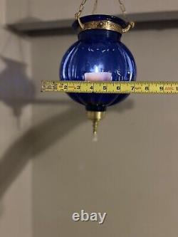 Vintage/Antique Glass Cobalt Blue Chain Hanging Candle Holder Lantern Lamp