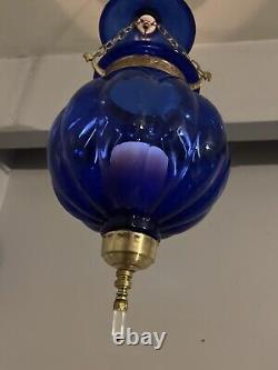 Vintage/Antique Glass Cobalt Blue Chain Hanging Candle Holder Lantern Lamp