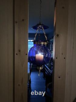 Vintage/Antique Glass Cobalt Blue Chain Hanging Candle Holder Lantern Lamp
