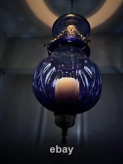 Vintage/Antique Glass Cobalt Blue Chain Hanging Candle Holder Lantern Lamp