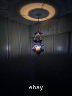 Vintage/Antique Glass Cobalt Blue Chain Hanging Candle Holder Lantern Lamp