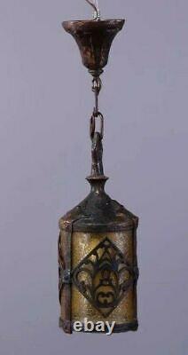 Vintage Antique Gothic Arts & Crafts Cast Metal Hanging Lamp Lantern Fixture