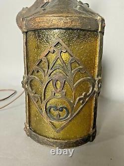 Vintage Antique Gothic Arts & Crafts Cast Metal Hanging Lamp Lantern Fixture