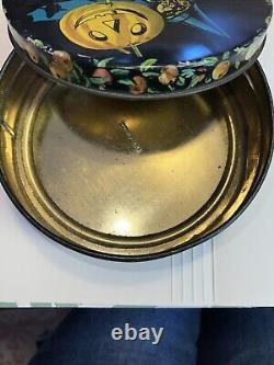 Vintage Antique Halloween Witch Jack O Lantern Tindeco Candy Container Tin 1920s