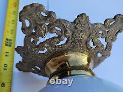 Vintage Antique Hand Painted Glass Victorian Brass Original Oil Kerosene Lamp