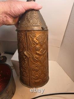 Vintage /Antique Handmade Punched Lantern Copper Tin Candle Holder 14