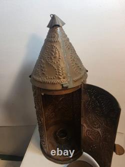 Vintage /Antique Handmade Punched Lantern Copper Tin Candle Holder 14