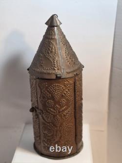 Vintage /Antique Handmade Punched Lantern Copper Tin Candle Holder 14