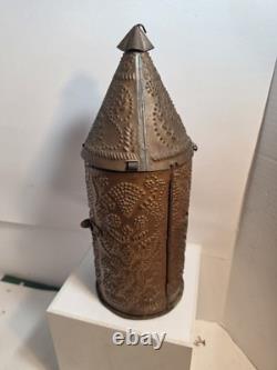 Vintage /Antique Handmade Punched Lantern Copper Tin Candle Holder 14