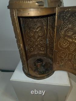 Vintage /Antique Handmade Punched Lantern Copper Tin Candle Holder 14