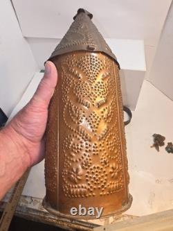 Vintage /Antique Handmade Punched Lantern Copper Tin Candle Holder 14