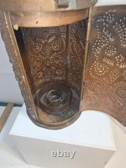 Vintage /Antique Handmade Punched Lantern Copper Tin Candle Holder 14