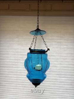 Vintage/Antique Hanging Aqua Glass Bell Shaped Candle Lantern