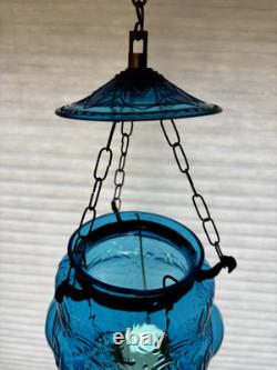Vintage/Antique Hanging Aqua Glass Bell Shaped Candle Lantern