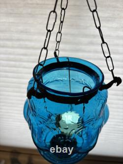 Vintage/Antique Hanging Aqua Glass Bell Shaped Candle Lantern