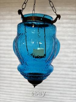Vintage/Antique Hanging Aqua Glass Bell Shaped Candle Lantern