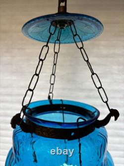 Vintage/Antique Hanging Aqua Glass Bell Shaped Candle Lantern