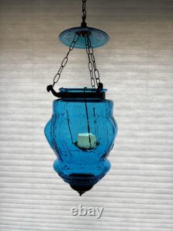Vintage/Antique Hanging Aqua Glass Bell Shaped Candle Lantern