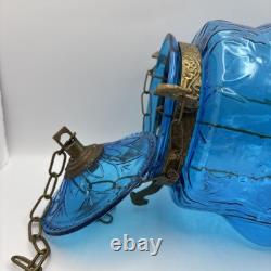Vintage/Antique Hanging Aqua Glass Bell Shaped Candle Lantern