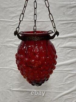 Vintage / Antique Hanging Candle Lamp Ornate? Brass And Wine Red Glass Lantern