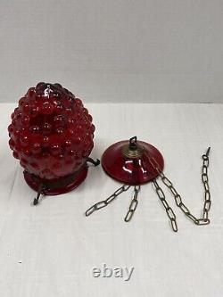 Vintage / Antique Hanging Candle Lamp Ornate? Brass And Wine Red Glass Lantern