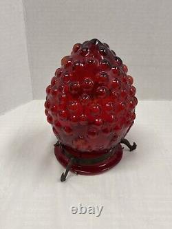 Vintage / Antique Hanging Candle Lamp Ornate? Brass And Wine Red Glass Lantern