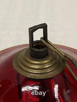 Vintage / Antique Hanging Candle Lamp Ornate? Brass And Wine Red Glass Lantern