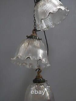 Vintage Antique Holophane Glass Pendant Light Lamp Ceiling Lantern last One