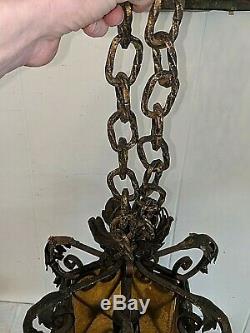 Vintage Antique Italian Amber Stained Glass Chandelier Lantern