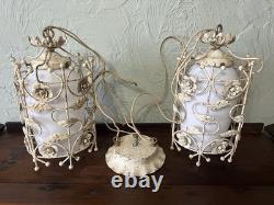 Vintage Antique Italian tole 3 bulb Lantern Pendant Light