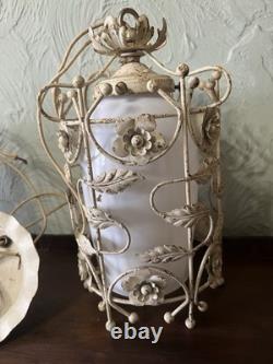 Vintage Antique Italian tole 3 bulb Lantern Pendant Light