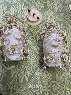 Vintage Antique Italian tole 3 bulb Lantern Pendant Light